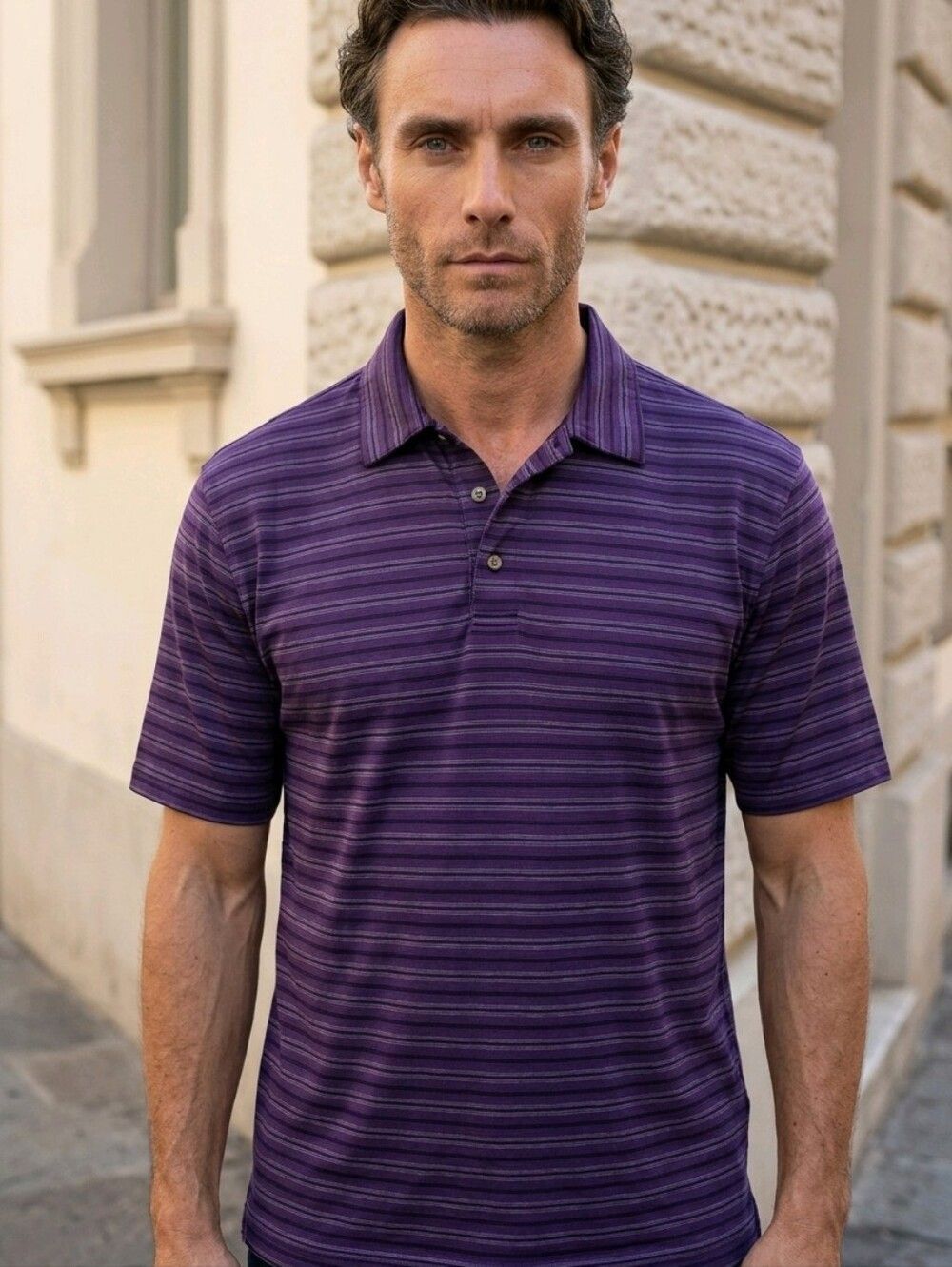 Pebble Beach Golf Polo XXL Purple Stripe Performance Shirt Moisture Wicking Top